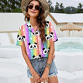 Rainbow Panda Women Casual Shirt |Hawaiian Shirt For Women | Short Sleeve Shirt | Aloha Shirt | Women Blouse, Tops