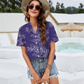 Ave Foliage Dark Blue Women Casual Shirt |Hawaiian Shirt | Short Sleeve Shirt