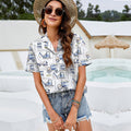Organic Henry Construction Women Casual Shirt |Hawaiian Shirt For Women | Short Sleeve Shirt | Aloha Shirt | Women Blouse, Tops